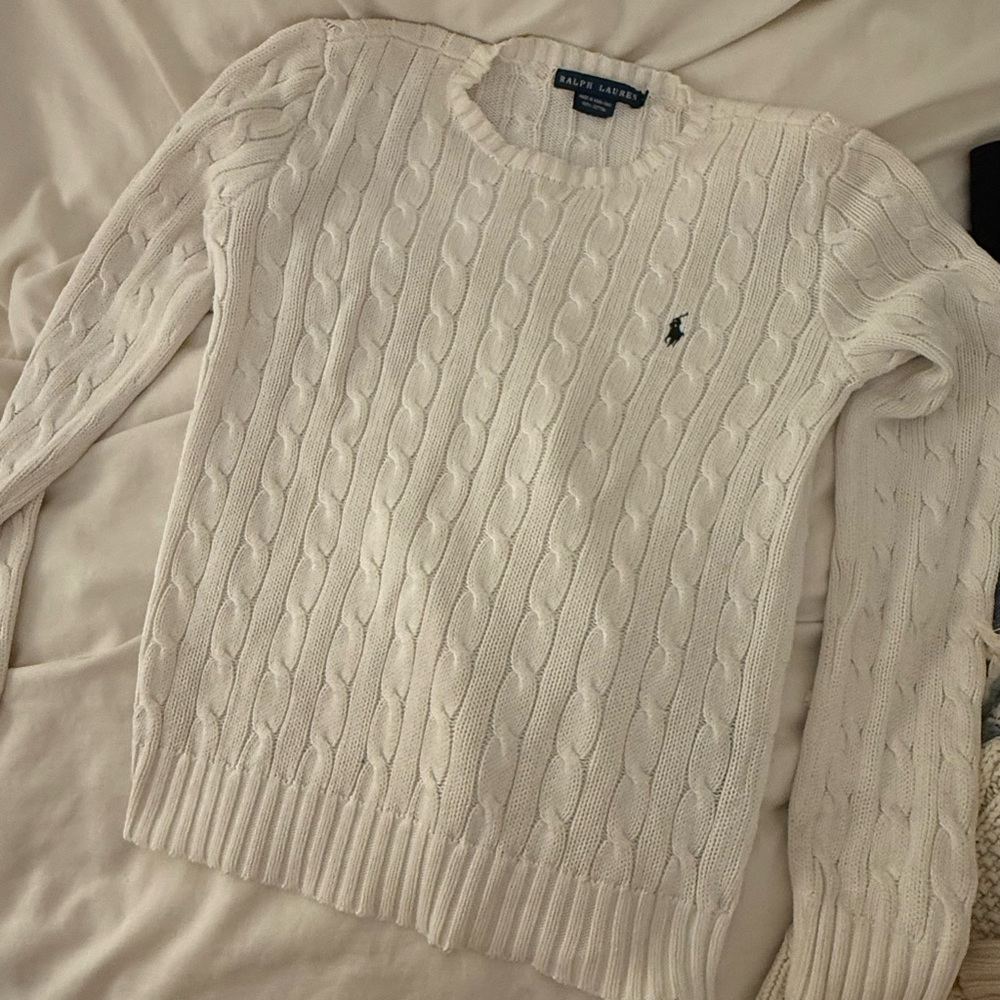 Ralph Lauren White Cable Knit Sweater Size S
